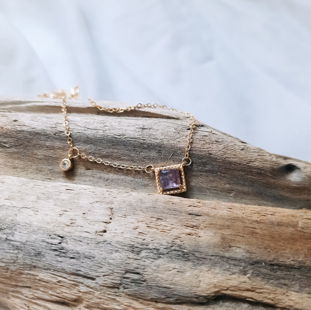 Purple Fluorite crystal necklace,  sterling silver, gemstone, boho
